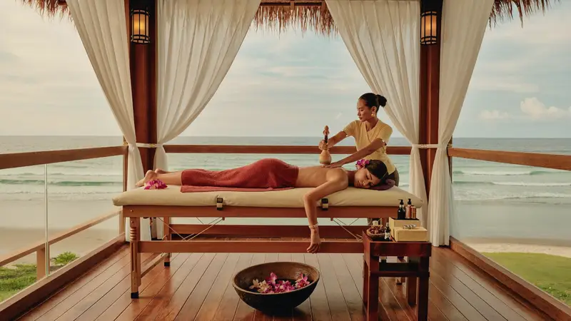 Traditional Balinese massage in an elegant beachfront spa pavilion