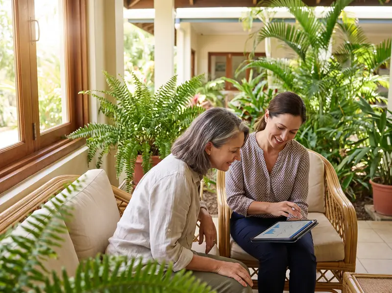 Woman in her fifties in an unhurried consultation with a physician reviewing her results