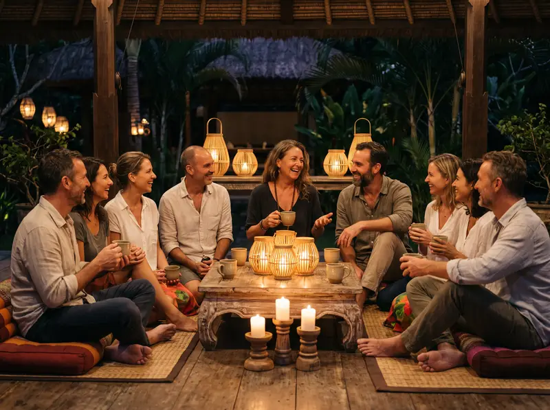 The evening circle, candles on